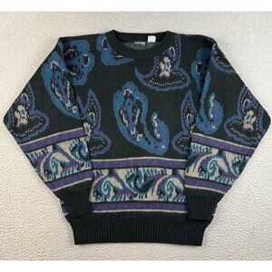 VTG 90's Stefano Sweater Mens Medium Pullover Acrylic Paisley Jacquard Crewneck